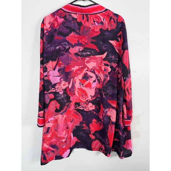 Bob Mackie Wearable Art Pink Red Purple Abstract Floral Open Front Cardigan XL - Picture 3 of 5
